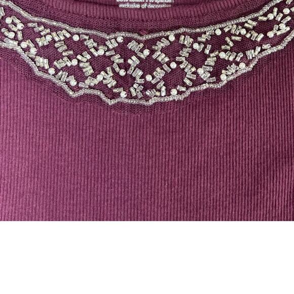 Lot of 2 Ribbed Tank Tops Plunging Neckline Beaded White & Maroon size XL, 14/16 - Picture 7 of 11